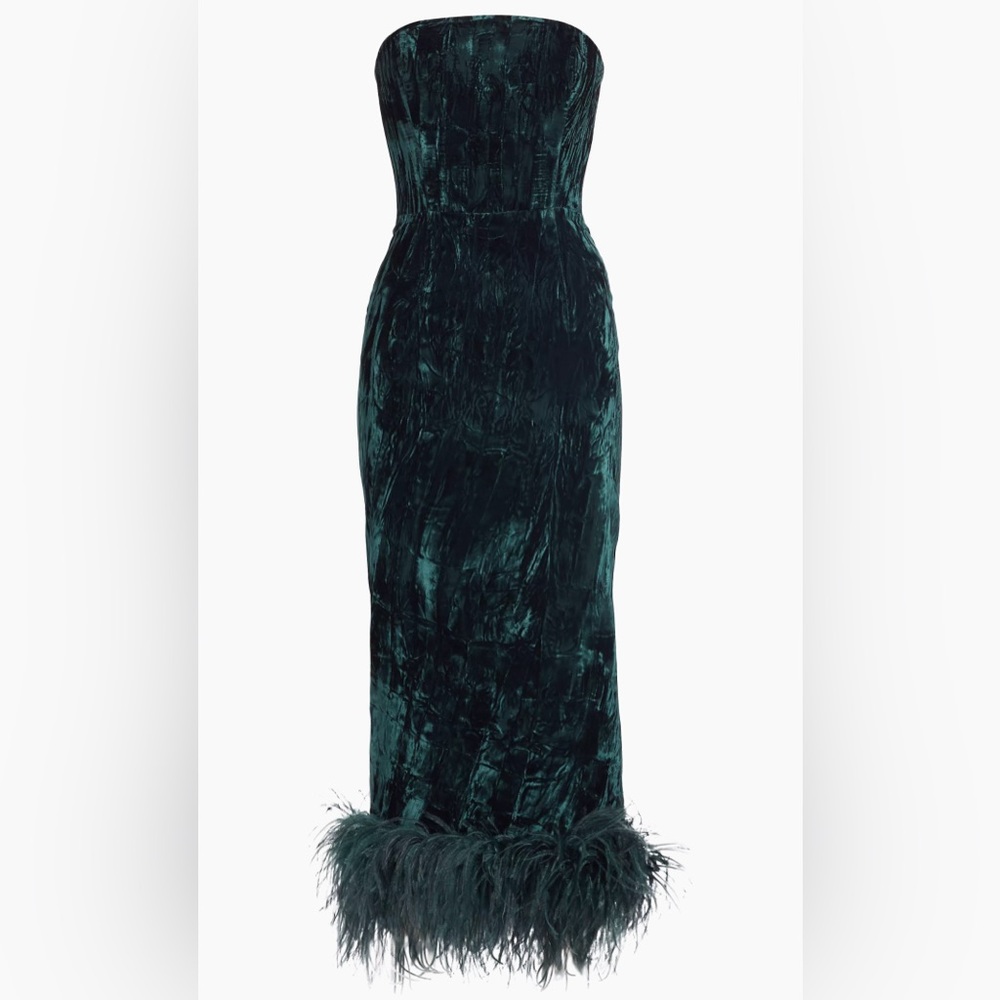 16Arlington Minelli Velvet Feather-Hem Midi Dress